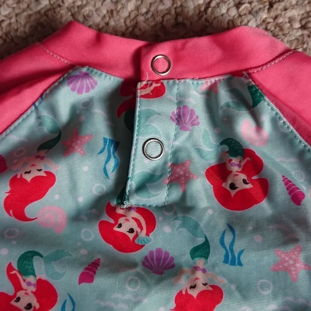 The Little Mermaid Baby Girl One-Piece Rash Guard Swimsuit size 12m